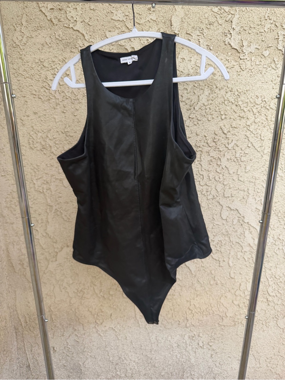 Good American Black Faux Leather Hem Tank Bodysuit